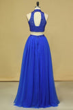 2024 Two-Piece Tulle With Beading Prom Dresses High Neck PTB5D71S