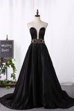 2024 Prom Dresses Sweetheart Satin With Beads Sweep P195A1JH