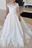 Lovely Cap Sleeves Appliques Ball Gown Little Flower Girl Dress, Off the Shoulder Baby Dress STI15257