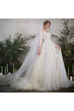 Romantic 3/4 Sleeves Illusion Neckline Appliques Wedding STIPEG4NEPJ