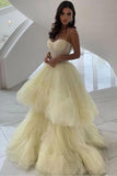 Princess A Line Spaghetti Straps Daffodil Layers Tulle Prom Dresses, Sweetheart Prom Gowns STI15284