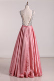 2024 Taffeta Prom Dresses V Neck Beaded Bodice A PT158LGQ