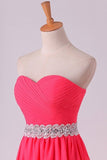 2024 New Arrival Prom Dresses Sweetheart Ruched Bodice With Beading P15M8ANL