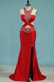 2024 New Arrival Scoop With Beads And Slit Prom Dresses PDCY8TFT