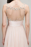 2024 Prom Dresses Beaded And Ruched Bodice Scoop A Line Chiffon Floor P97PACX2