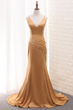 2024 Mermaid Spaghetti Straps Evening Dresses Stretch Satin PMYKQK74