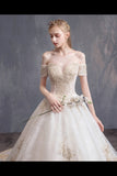 Ball Gown Tulle Wedding Dresses Off The Shoulder Appliques Beads PH5NLR2A