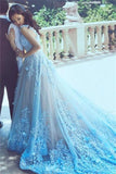 Charming Long Gorgeous Blue Lace Applique Prom Dresses PYSABT1Z