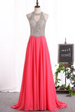 2024 Sexy Scoop-Neck A Line Prom Dresses Chiffon With Beaded P6P21854