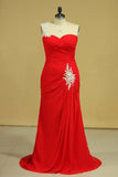 2024 Red One Shoulder Pleated Bodice Sheath Evening Dress Chiffon P8GRHJ8Z