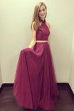 Cute Halter 2 Pieces Elegant Flowy Long Prom Dresses Pretty PMZ7HGLG