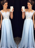 Scoop Sleeveless A-line Chiffon Long Prom Dress evening dresses