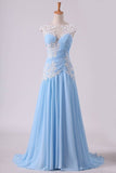 2024 Prom Dress Bateau Neckline Pleated Bodice Pick Up Chiffon Skirt With PTT31BAF