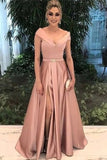 A-Line Off-The-Shoulder Satin Prom Formal Dress P1DFTDNX