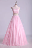 2024 Two Pieces Scoop A Line Prom Dresses Floor Length With PY29SXRZ