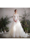 Romantic 3/4 Sleeves Illusion Neckline Appliques Wedding STIPEG4NEPJ