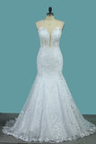 2024 Tulle Scoop Wedding Dresses Mermaid With Applique P4A184QC