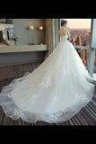 Ball Gown Tulle Wedding Dresses Strapless Appliques Beads PMBFK3T3