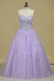 2024 Quinceanera Dresses Sweetheart Tulle With Beads P82YLBPH