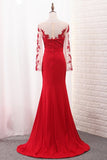 2024 Mermaid Scoop Spandex Long Sleeves Prom Dresses With Applique PB67P5KF