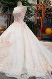 2024 Luxurious Floral Wedding Dresses Scoop Neck With Appliques And Sequins P5KCPKER