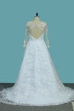 2024 A Line Tulle Long Sleeves Scoop Wedding Dresses With Applique P32E6LFX