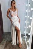 Classic A Line Spaghetti Straps Split Prom Dresses Long With PS76FTGX