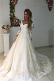 2024 Wedding Dresses A Line V Neck 3/4 Length Sleeves Tulle PXH9HHE6