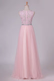 2024 Prom Dresses A Line Scoop Beaded Bodice Floor Length PAPBM7T6