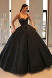 Spaghetti Straps Black Sweetheart Quinceanera Dresses, Ball Gown Sequins Prom Dresses STI15410