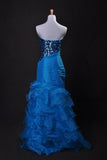 Cheap Prom Dresses Blue Sweetheart Floor Length Organza PD2KL8LT