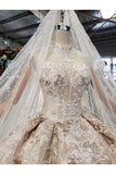 Ball Gown Wedding Dresses High Neck A-Line Top Quality Appliques PN416T8Y