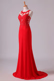 2024 Popular Scoop Column Prom Dresses With Beading And P8PGGSCA