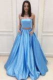 Pretty 2 Pieces Long A-Line Blue Strapless Prom Dresses PFE4RNKR