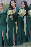 2024 V Neck Long Sleeves Mermaid Bridesmaid Dresses P17DF274