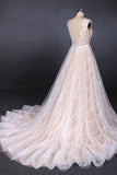 Puffy Lace Off White Wedding Dresses, Elegant A Line Backless Bridal Dresses STI15311