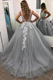 2024 Prom Dress Tulle A-Line V-Neck Sweep Train PFCAGNB2