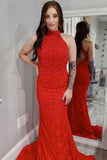 2024 Prom Dresses Mermaid Lace High Neck Open Back PFHM9P13