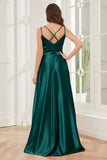 Spaghetti Straps V-neck Soft Satin Bridesmaid Dress