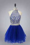 Halter High Neck Beaded Bodice Two Piece Fall Gary Tulle Open Back Homecoming