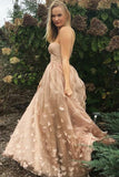 Princess A-Line Strapless Pink Lace Sleeveless Tulle Appliques Pockets Prom Dresses