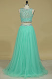 2024 Two Pieces Prom Dress Bateau A Line Pick Up Tulle P9LK36ZY