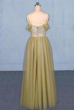 Spaghetti Straps Floor Length Tulle Prom Dress With Beading Long PGS1P35J