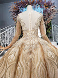 Long Sleeve Ball Gown Beads Lace Appliques Prom Dresses Sequins Quinceanera Dresses STI15241