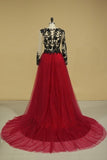 2024 Long Sleeves Scoop Tulle With Slit And Applique A Line Prom PY4T2GP2