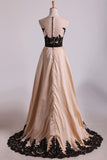 2024 Asymmetrical Bateau Prom Dresses Taffeta With Applique And PXX54NRN