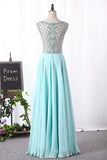 2024 A Line Boat Neck Chiffon Prom Dresses With Beading Floor P2PJM2YS