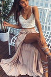 2024 Two-Piece Spaghetti Straps Prom Dresses Chiffon With Slit PEBAE6CH