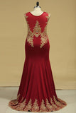 2024 Prom Dresses Mermaid Scoop With Applique Sweep PF2CEM43