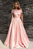 Simple Elegant Long Off The Shoulder Pink Prom Dresses PTLZZK6H